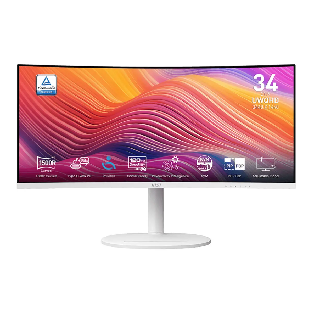 MSI Modern MD342CQP Curved Screen Monitor - 34", 21:9 UWQHD, 120Hz, VA LED, HDR Support, Matte White, Gaming Monitor, 3440X1440