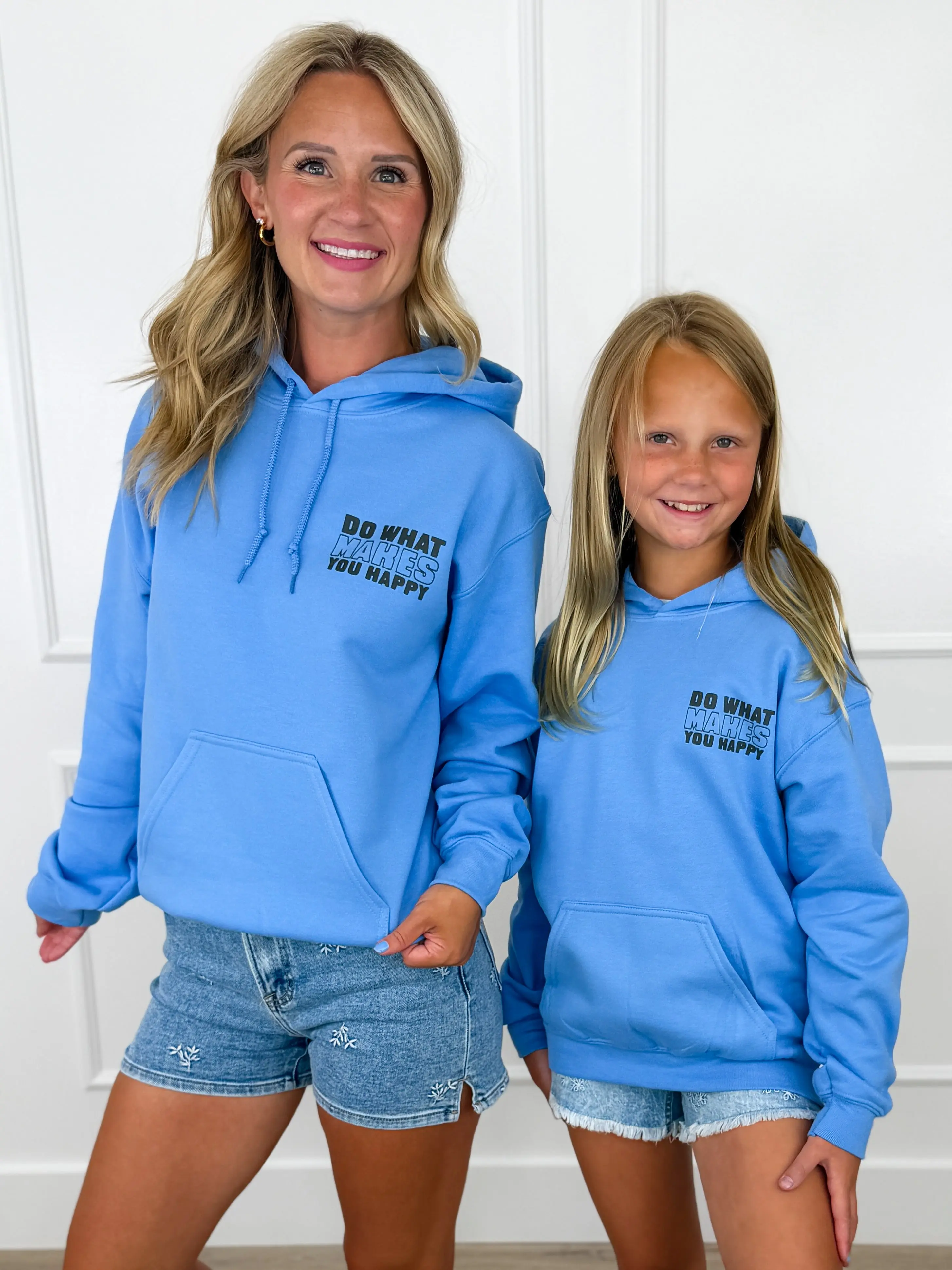 Positive Vibes Cotton Blend Long Sleeve Blue Avery Mae Graphic Hoodie Sweatshirt (Gildan)