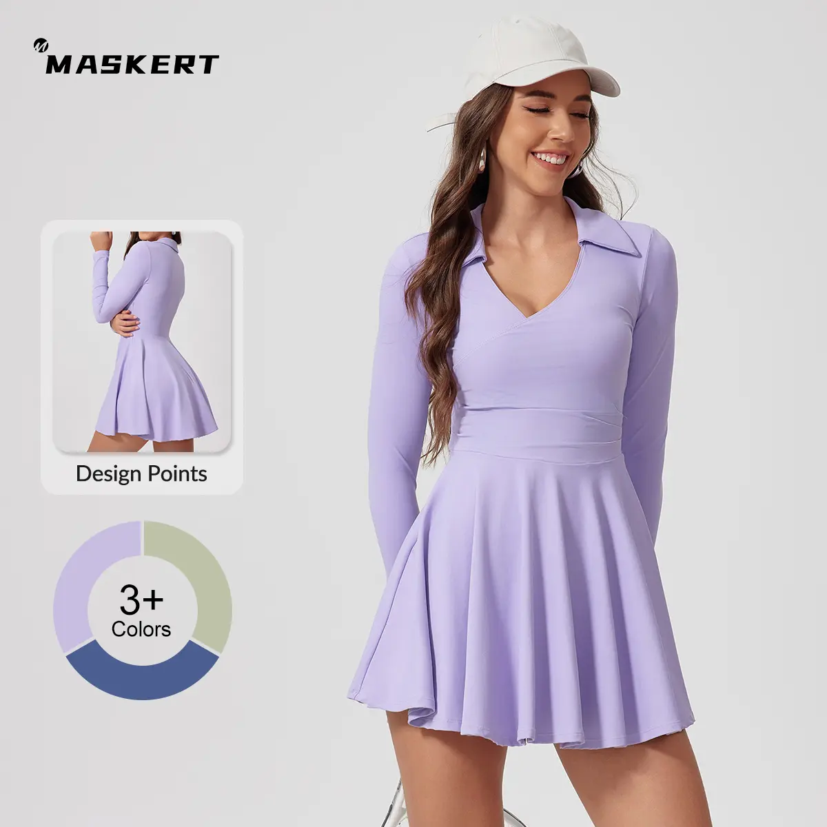MASKERT Women's High Elasticity Dress Sporty Gym Activewear with High-Stretch Skin-Friendly Fabric, Pocketed Dress tiktokshopbacktoschool