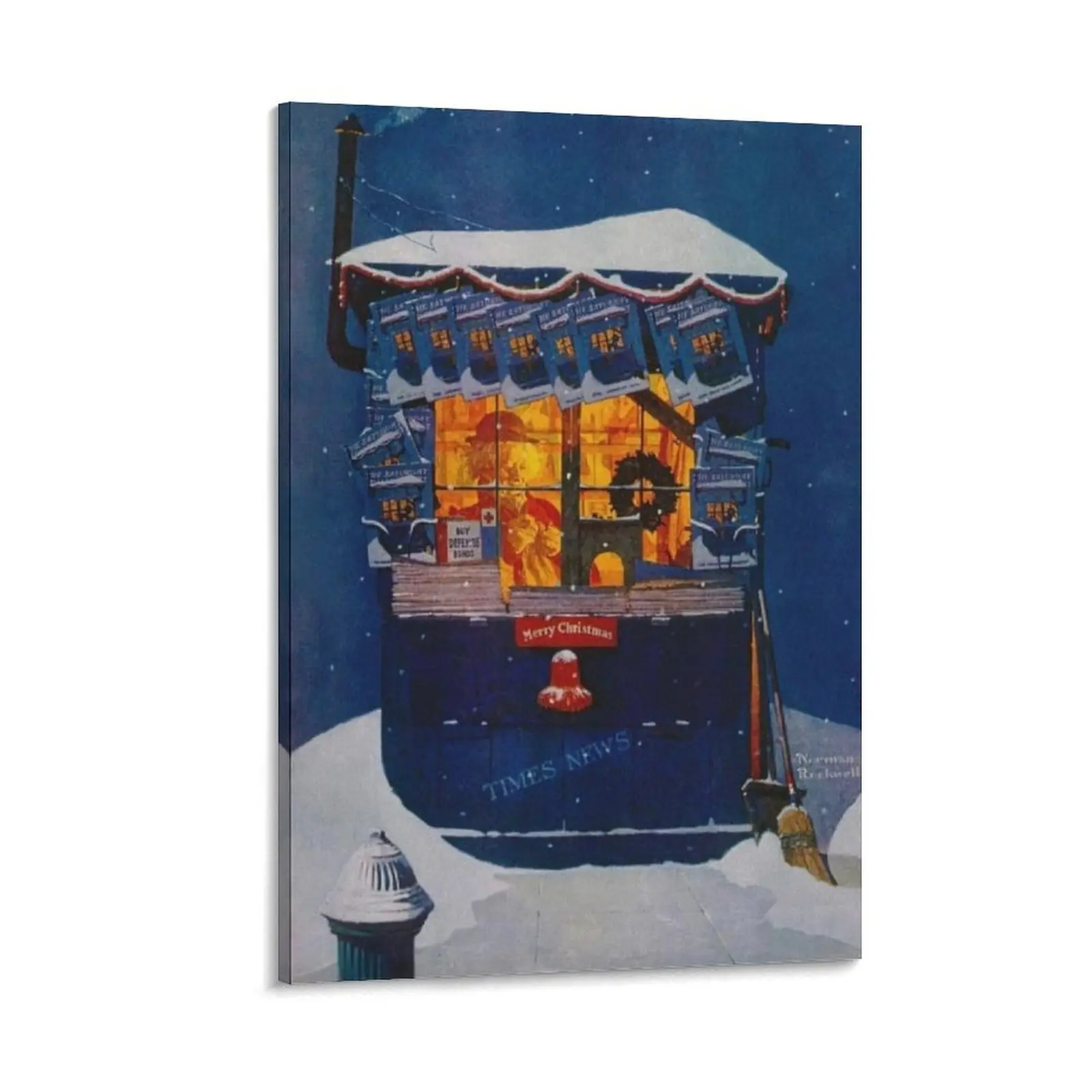 Norman Rockwell's 1941 "Newsstand in The Snow" Vintage Poster Print - Customizable Multi-Size Framed Canvas Wall Art, Vintage Scene, Room Decor Aesthetic, 20x30inch(50x75cm)/24x36inch(60x90cm), As The Image Shows, Indoor/Office Gift