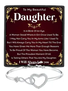 To My Beautiful Daughter Infinity Heart CZ Bangle Bracelet Daughter Birthday Gift, Graduation Gift, Christmas Gift