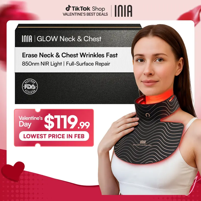 INIA GLOW Neck & Chest Red Light Mask – 850nm NIR LED Mask for Wrinkle & Spot Reduction, Lift & Firm in 4 Weeks, Rechargeable 2600mAh Controller, Clinic-Grade Full Coverage, Best Valentine's Day Gift for Her 0