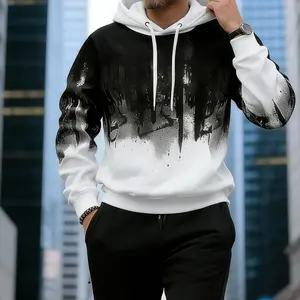 Comfortable Fleece Men's Hoodie & Jogger Set - Artistic Gradient Print Trendy Tracksuit