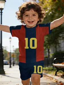 Little Football Star Barcelona No.10 Printed Infant Short Sleeve Set, Casual Kids' Clothing for Babies, T-Shirt Suitable for Daily and Outdoor Sports, 100% Polyester, Perfect Gift for Infants! Clothing Sets