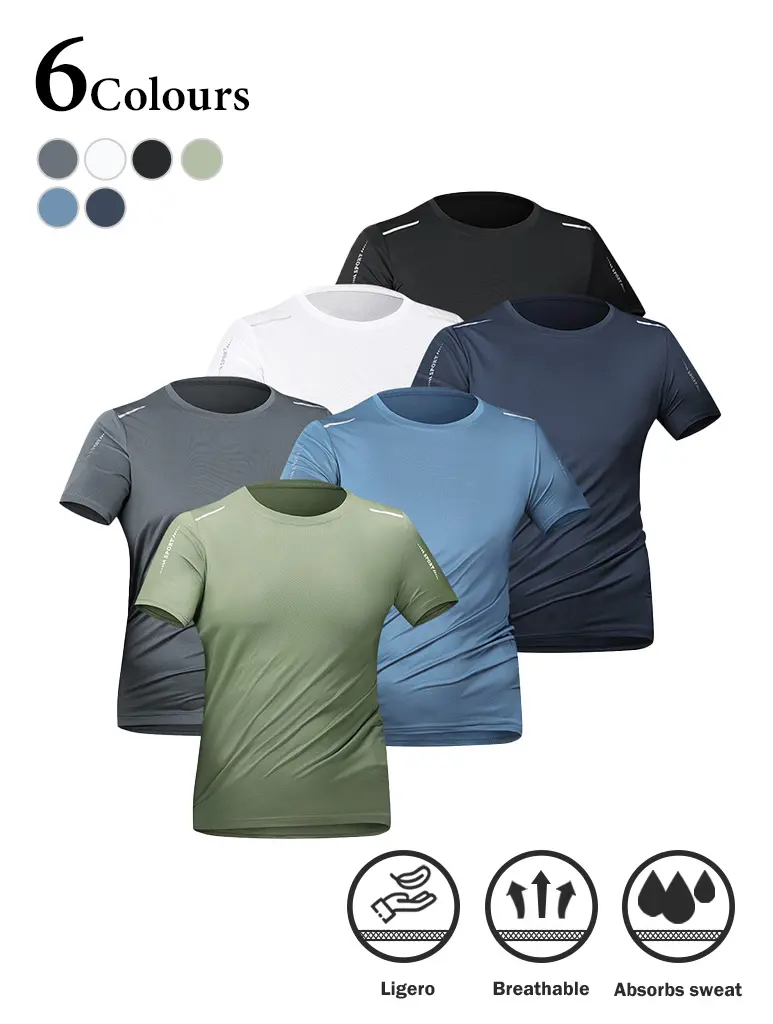 Men’s Reflective Slim-Fit Mesh Sports Shirts - Lightweight Breathable Sweat-Absorbent Quick-Dry Moisture-Wicking Short-Sleeve T-Shirts with Twill, Sporty Chic Design for Gym & Athletic Use