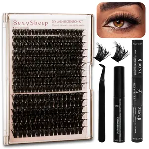 Individual False Eyelashes Kit, DIY Eyelashes Kit Mixed Length False Eyelashes High Quality Longer Looking Eyelashes with Bond&Seal&Remove&Eyelash Tweezers Eye Makeup Enhancement Tool for Women, Cosmetic, Lash Extensions Kit, Eyelash Extensions Set