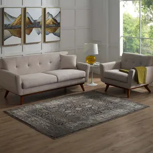 Modway Berit Distressed Vintage Floral Lattice 5x8 Area Rug in Brown and Beige