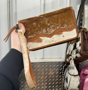 Genuine all over cowhide wristlet wallet