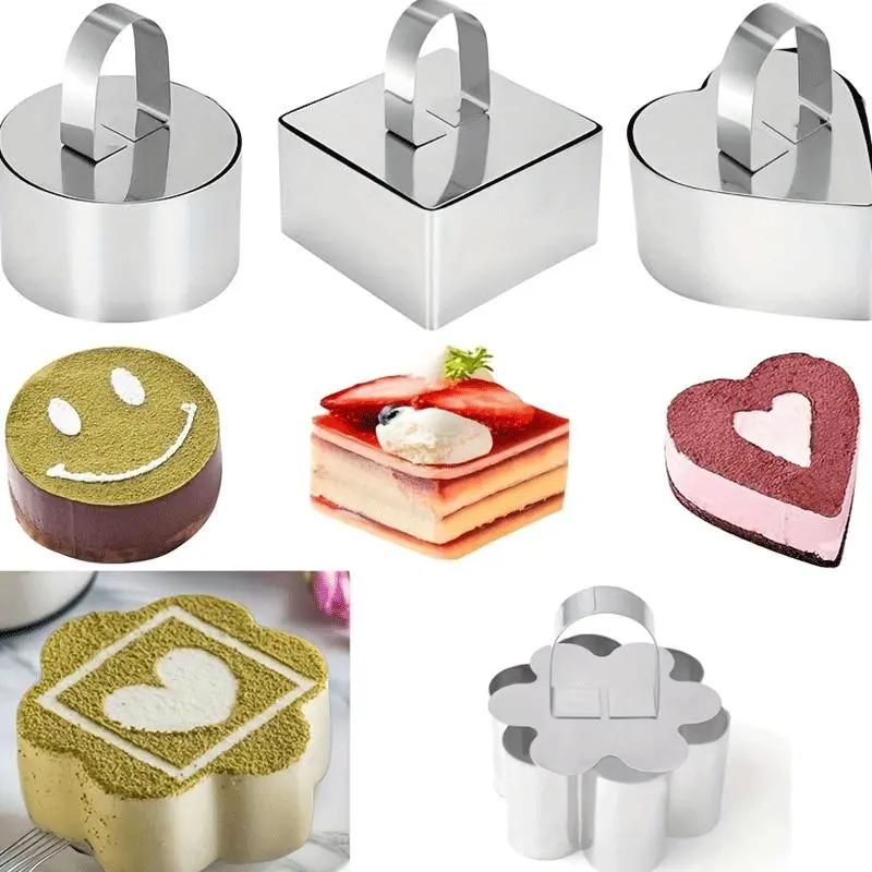 Stainless Steel Mousse Ring Pudding Mold with Pressure Plate, Rice Ball Tiramisu Mold, Cake Baking Mold for Perfect Desserts, Bakeware, Bakery Molds, Ring Molds for Cooking