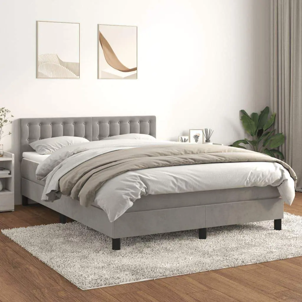 Box Spring Bed with Mattress Light Gray Full Velvet