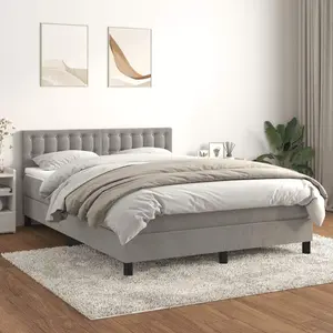 Box Spring Bed with Mattress Light Gray Full Velvet
