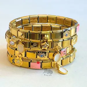 Y2K Italian Charm Bracelet - Handmade Stainless Steel Bracelet with 18 Unique Vintage Links, Customizable Color & Size, Ready to Wear