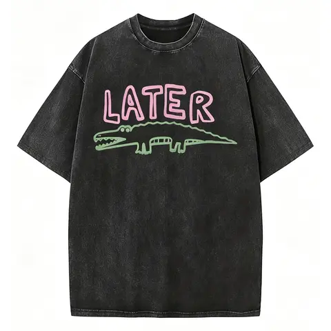 Women's Distressed Sarcastic Later Gator Graphic T-Shirt - Unisex Loose Fit Vintage, Casual Whimsical Trendy, Breathable Round Neck Short-Sleeve Streetwear Shirts