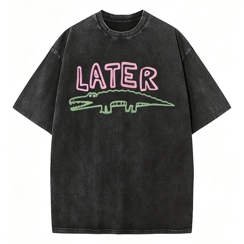 Women's Distressed Sarcastic Later Gator Graphic T-Shirt - Unisex Loose Fit Vintage, Casual Whimsical Trendy, Breathable Round Neck Short-Sleeve Streetwear Shirts