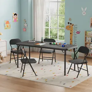 Folding Table and 4 Chairs Set Ultra Soft Padded Kids Folding Table and 4 Chairs Set – Portable & Lightweight – Collapsible, Easy-Fold Design – PU Coated Tabletop – Ideal for Study, Play, Daycare, Black  Folding Table and 4 Chairs Set