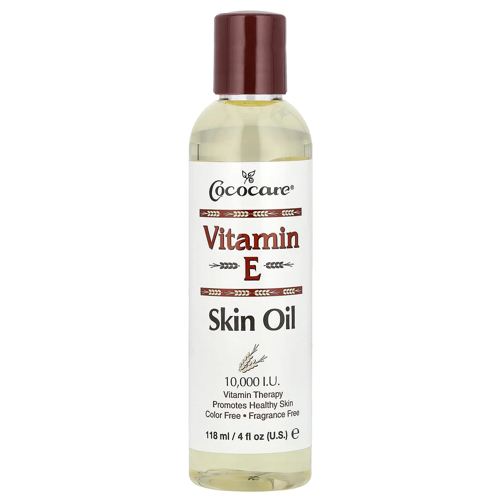 Cococare Vitamin E Skin Oil, Fragrance Free, 10,000 I.U., 4 fl oz (118 ml)