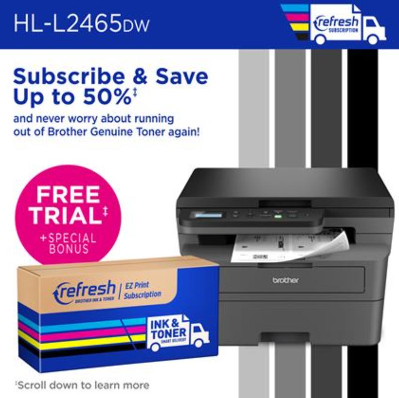 Brother HL-L2465DW Wireless Monochrome Laser Printer with Print Copy Scan Duplex & Mobile Printing Compact Multi-Function Solution