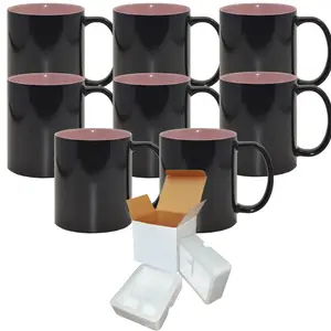 8-Pack Sublimation Color Changing Mug Set (11oz) with Pink Interior | Individually Packaged and Protected in Foam Support Boxes