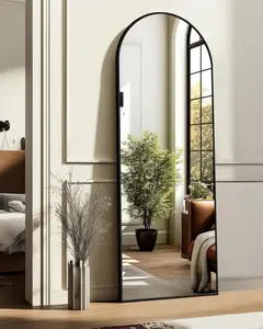 Arched or Rectangular Full Length Floor Mirror, 56"x15" Full Body Standing Mirror with Stand, Thin Aluminum Frame, Leaning or Freestanding for Bedroom, Living Room, Black or Gold