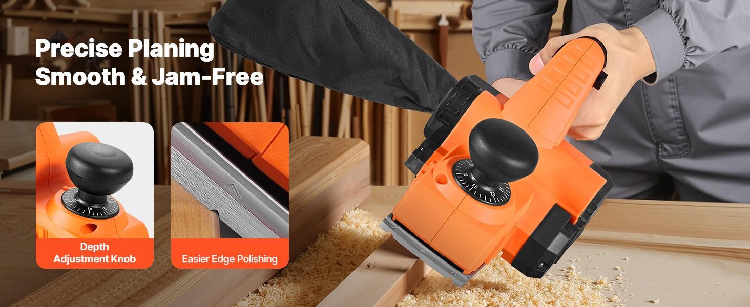 Electric Hand Planer 3-1/4-Inch Cut Width, 7 Amp 14500 RPM Corded Power Handheld Planer for Woodworking, Adjustable Cutting Depth, 2 Replacement Blades, Chamfering and Smooth Finish for DIY Carpentry Projects