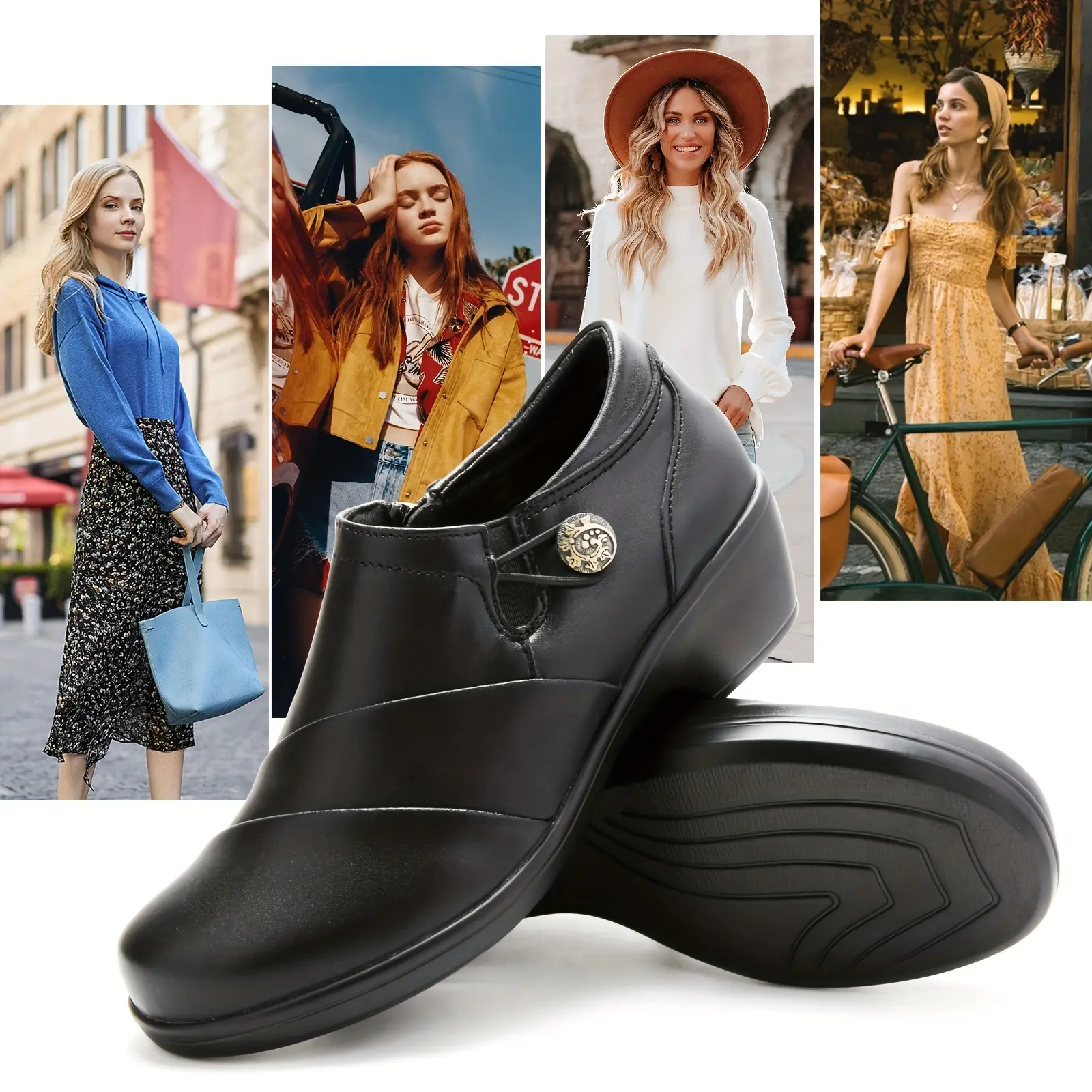 Women's Fashionable Plain Color PU leather loafers ,Casual Comfortable walking Shoes, All-match Round Toe Shoes for Daily Wear, Gifts for Wife, Walking Shoes, Footwear