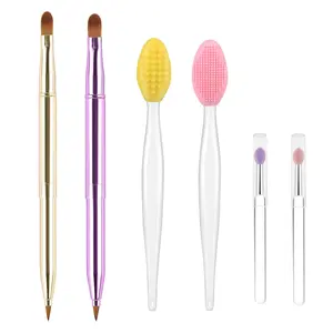 6-Piece Lip Scrubber & Exfoliating Brush Set - Retractable Dual-Sided Silicone Lip Care Tools for Effective Skin Care Comfort White