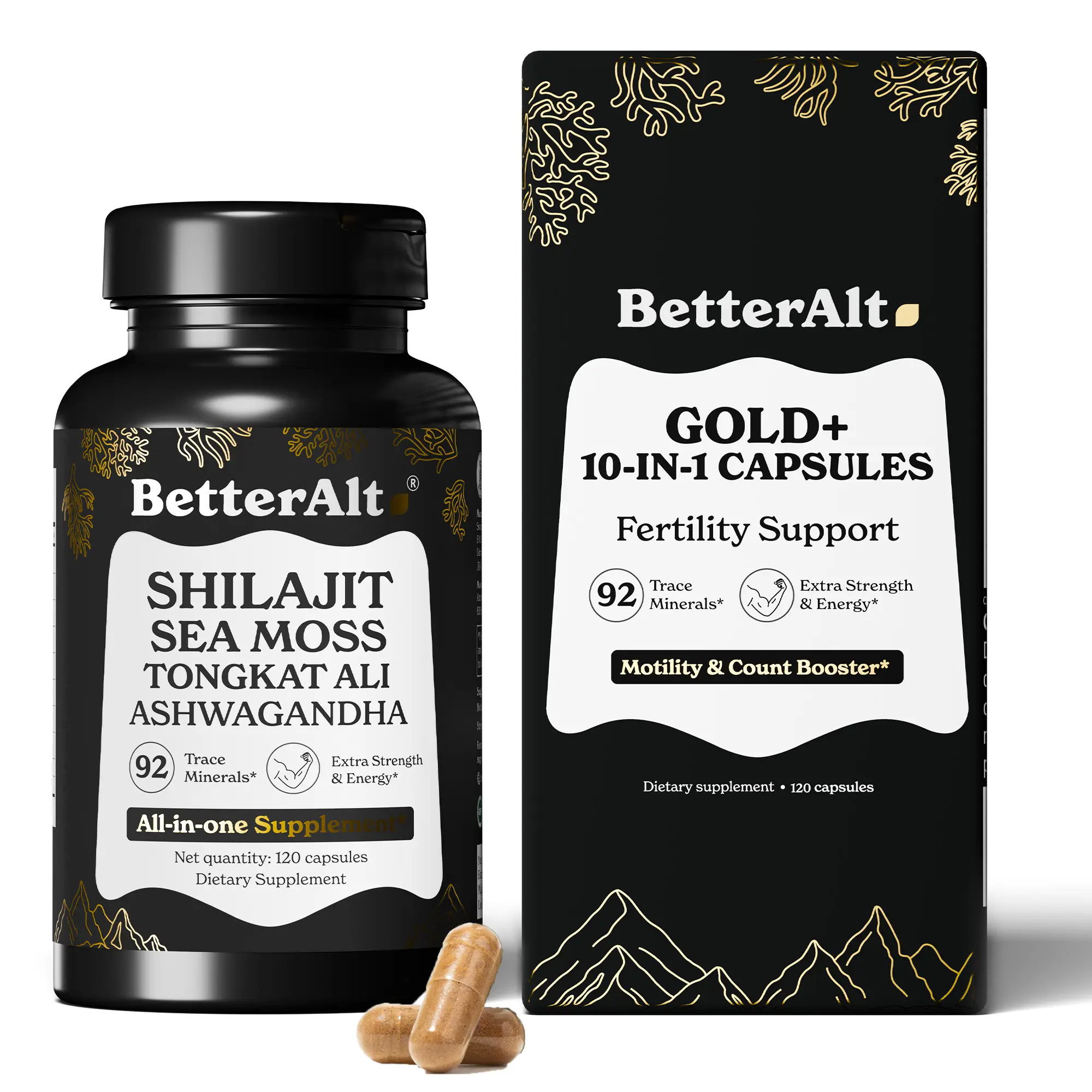 BetterAlt GOLD+ Shilajit, Ashwagandha & Sea Moss Capsules | Lab-Tested for Purity | Helps Boost Energy & Immunity | 2-Month Pack