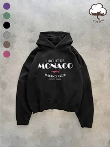 F1 Aesthetic Vintage Black Hoodie Sweatshirts Unisex | Oversized Monaco Racing Club Graphic Print TikTok Viral Streetwear Pullover | Loose Fit Drop Shoulder Washed Cotton Casual Top for Dark Aesthetic & Motor Sports