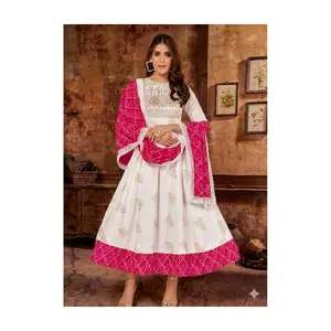 Nasheen-1 Embroidered Anarkali Kurta Set with Bandhani-Pattern Dupatta