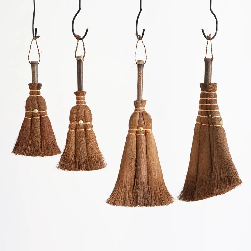 Natural Raw‑fiber Hand Broom, Rope‑wrapped Reinforced Tapered Frame, Vintage‑style Fans Decorative Household Sweeping Tool
