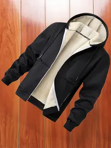 Men's Fleece Hoodie Jacket with Zipper Design, Long Sleeve Thicken Fabric, Casual Outdoor Wear, Fall & Winter Fashion