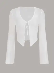 Fashion Lightweight Elegant Versatile Comfortable Women's Cardigan Jacket, Summer Essential Cool Cardigan, Casual Fitted Plain Design Knitwear