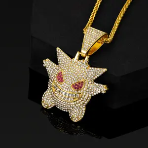 European And American Hip-Hop Necklace With Alloy Full-Diamond Gengar Pendant, Unique And Exaggerated Cartoon Sweater Chain Accessory