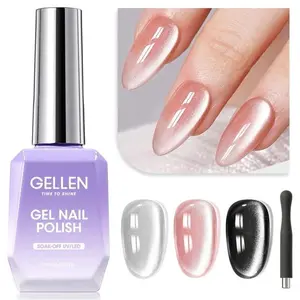 Gellen Silver Cat Eye Gel Nail Polish with Magnet, 18ml - Holographic Glitter Soak-Off UV Gel Polish with Smooth Resin Formula