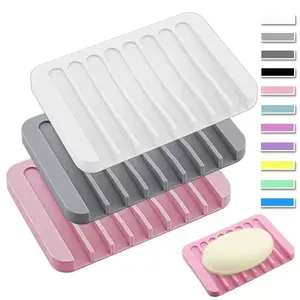 3-pack self-draining soap dish, silicone soap holder, bathroom waterfall drainer soap rack, keeps soap dry, easy to clean, suitable for shower, bathroom, kitchen, bathtub, razor, sponge, excellent drainage, extends soap life, easy to clean.