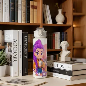 Korean Style Kpop Print Plastic Sports Water Bottle, 750ML (25oz) Flip Lid Design, Reusable, Leak-Proof, Portable Travel Essential