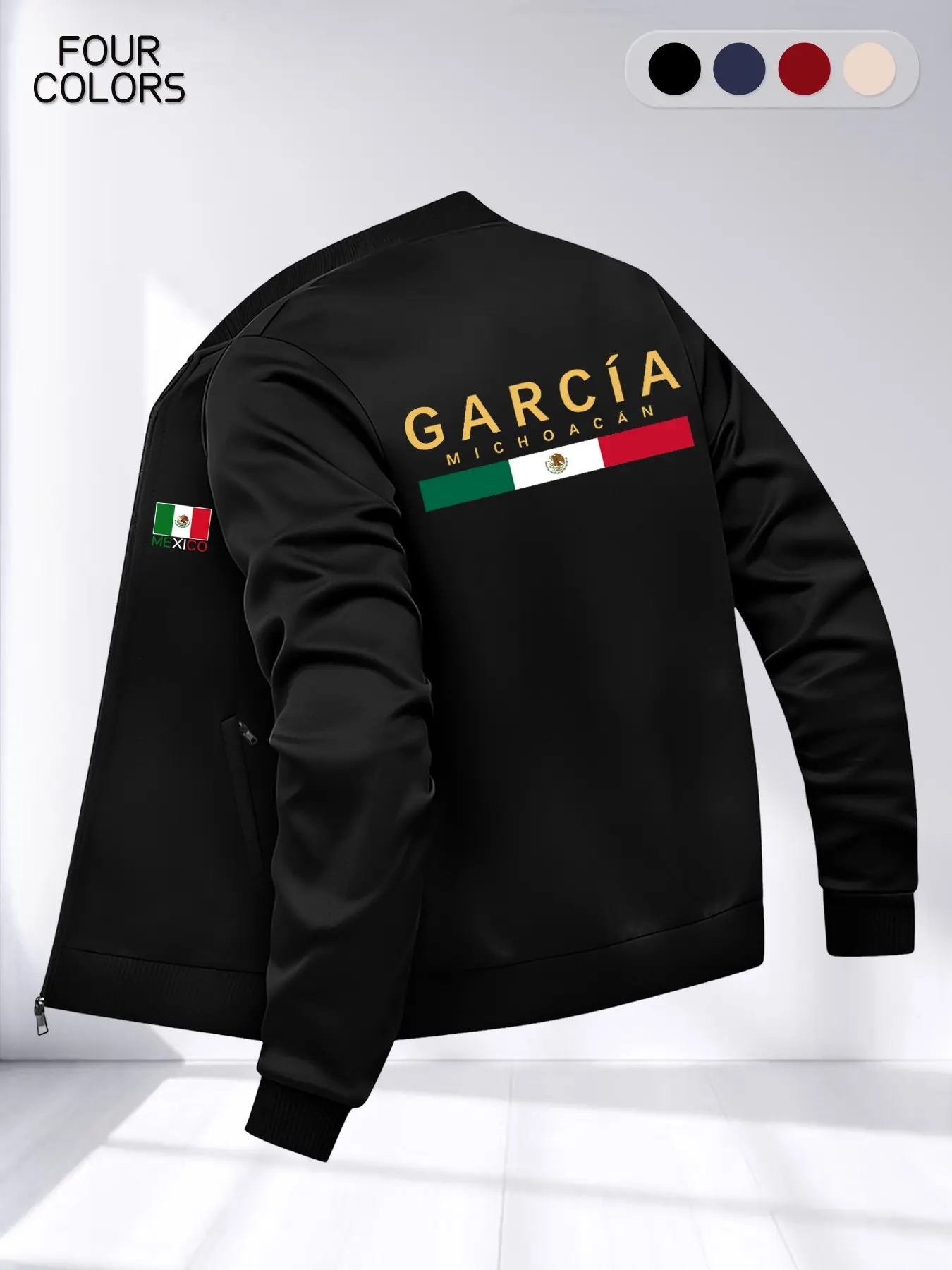 Men's Spring Fall Casual Jacket, Long Sleeve Zip Pocket Design, Cultural Guanajuato Print, Lightweight Comfortable, Fashion Versatile Outerwear