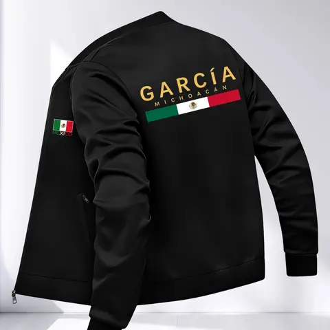 Men's Spring Fall Casual Jacket, Long Sleeve Zip Pocket Design, Cultural Guanajuato Print, Lightweight Comfortable, Fashion Versatile Outerwear, Casual Jacket Coat