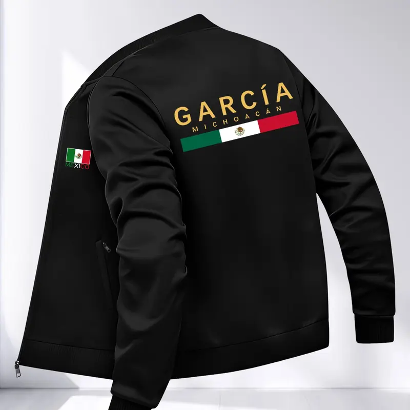 Men's Spring Fall Casual Jacket, Long Sleeve Zip Pocket Design, Cultural Guanajuato Print, Lightweight Comfortable, Fashion Versatile Outerwear, Casual Jacket Coat