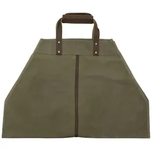 Olive Drab - Wax Canvas Log Carrier Indoor/Outdoor Firewood Bag Great for Campfires and Fireplaces