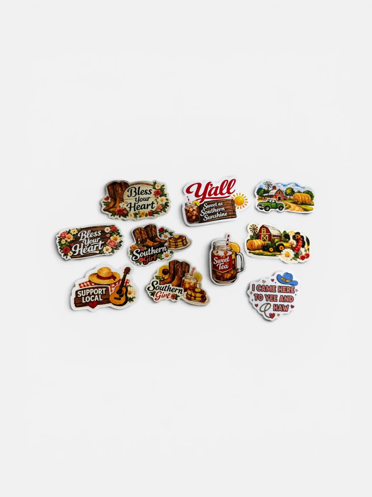 Southern Sass Sticker Pack - 10 Premium Vinyl Stickers with Cheeky Sayings, Critter Humor, Tennessee Twang, No Repeats, No Fillers (DIY, Scrapbooking & Stamping Supplies for Toys & Hobbies Enthusiasts)
