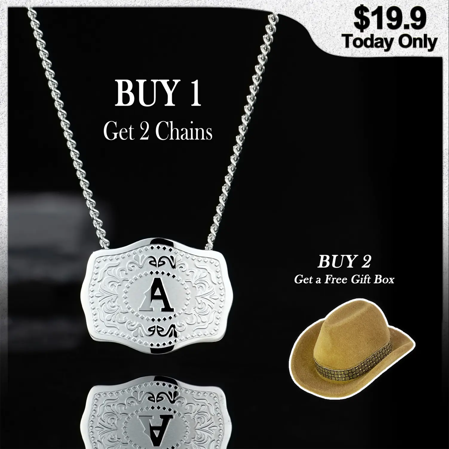Holylegend Initial Letter Pendant Necklace with Embossed Belt Buckle,CowTag Western Style Jewelry, Gift for Men Women, Buy 1 Get 1 Free Chain,18"+2" E