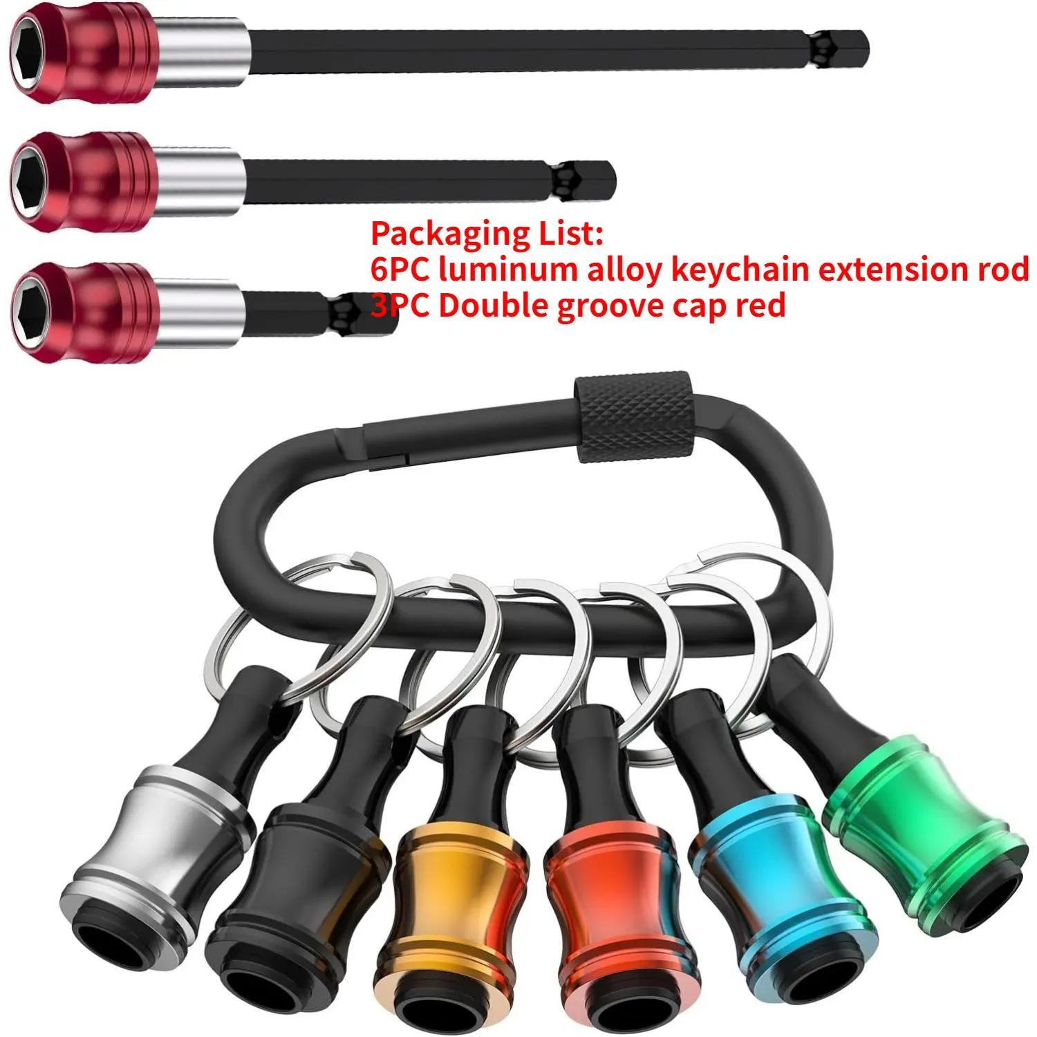 Aluminum Magnetic Extension Rod Drill Bit Holder Keychain Set - 3-Piece, 1/4-Inch Hex Shank, Quick-Change Retainer, Magnetic Grip for Screwdrivers, Drills