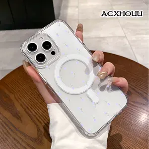 Soft Purple Tulips Magnetic Trendy Case for iPhone 17 16 E Pro Max 15 Plus 14 13 12 11 XS XR, Minimalist Print | Silicone, Shockproof, Cute, Stylish, and Protective