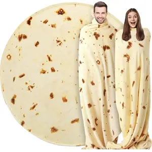 Burrito Tortilla Throw Blanket, Double Sided Giant Realistic Food Blanket Gift, Novelty Funny Taco Soft Flannel Bed Throw Blanket with Storage Bag