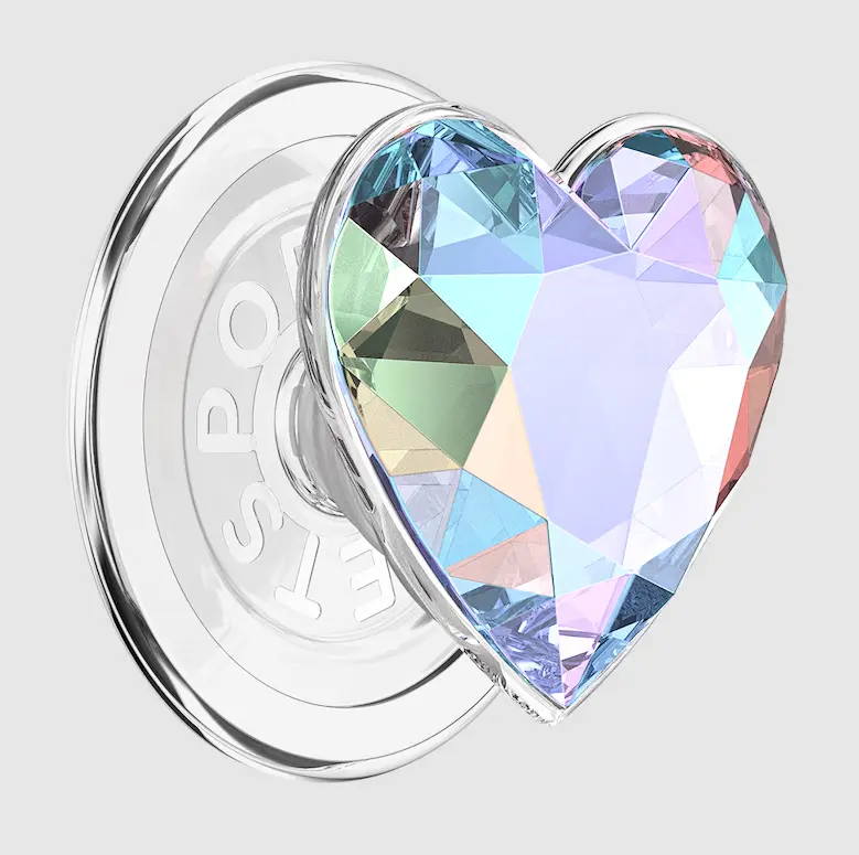 Iridescent Crystal Heart Magnetic MagSafe PopSocket Grip - Cellphone & Smartphone Holder, Stand, Mount with Universal Fit for Mobile Phones & Electronics Accessories