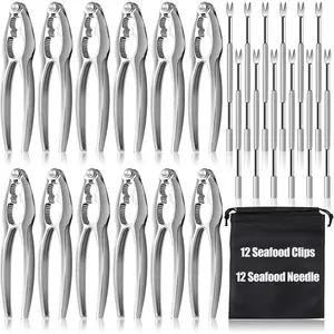 24 Pcs Crab Leg Crackers Set 12 Nut Crackers 12 Stainless Steel Forks Shellfish Crackers and Tools for Seafood Boil Party Supplies Dishwasher Safe