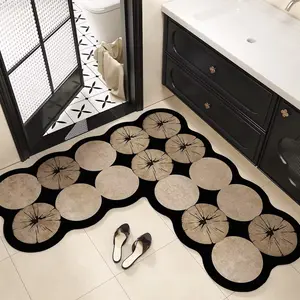 1pc Irregular L-Shaped Kitchen Mat, Wood Grain Pattern, Absorbent Anti-Slip Silicone Mud Bath Rug, Easy Clean Home Decor Carpet