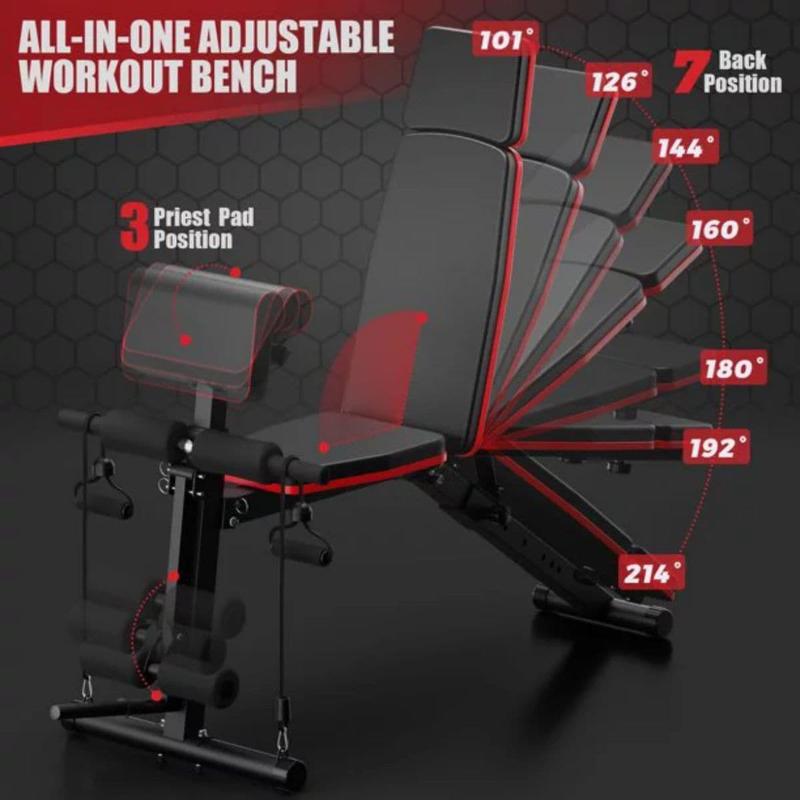 GIKPAL 7 Positions Adjustable Weight Bench,With Extended Headrest And Leg Extension,Foldable Workout Bench Press For Full Body Strength Training,Maximum 770 Lbs Spring Arm Trainer Neoprene Waist Trimmer Belt Foldable Treadmill with LCD Display Women's Hex