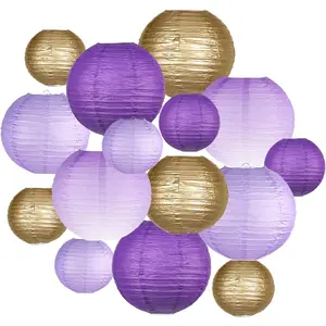 Paper Lanterns Decorative, Gradient Purple Round Hanging Paper Lantern Decorations for Purple Birthday Decorations Bachelorette Gender Neutral  Shower, 15 count